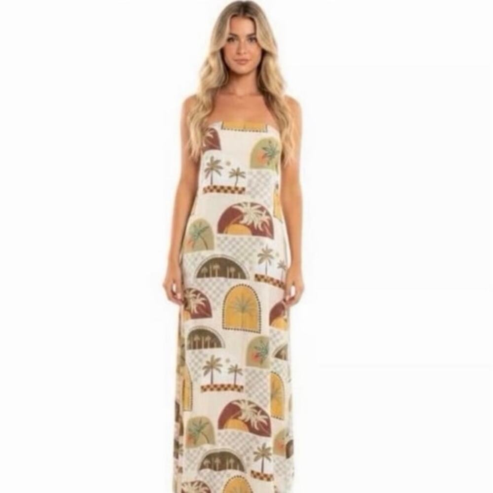 Paper Heart Anthropologie Womens Dress strapless maxi tropical linen blend